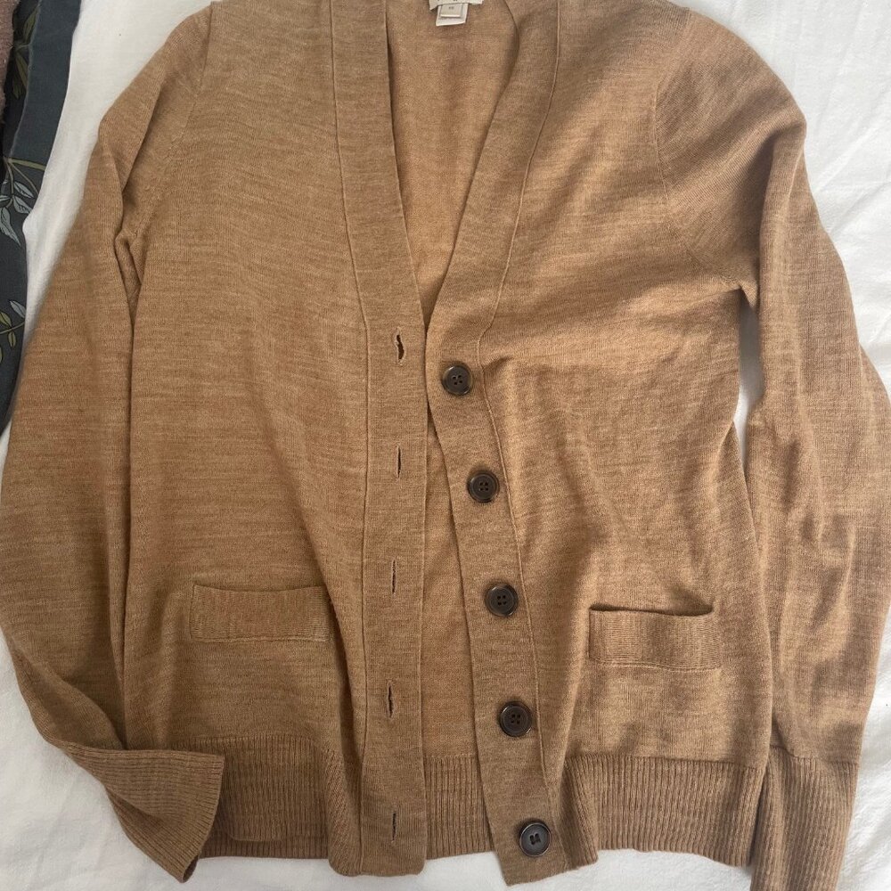 Womens J Crew Wool/Blend Button Down Cardigan. Tan XS